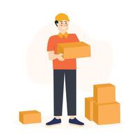 livraison homme avec boîte, illustration modèle vecteur
