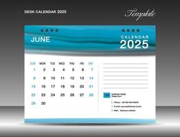 bureau calandre 2025 - juin 2025 modèle, calendrier 2025 conception modèle, planificateur, simple, mur calendrier conception, la semaine départs sur dimanche, impression, publicité, bleu aquarelle arrière-plan, vecteur