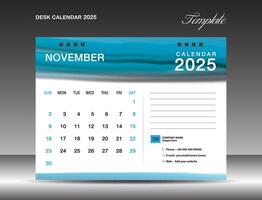 bureau calandre 2025 - novembre 2025 modèle, calendrier 2025 conception modèle, planificateur, simple, mur calendrier conception, la semaine départs sur dimanche, impression, publicité, bleu aquarelle arrière-plan, vecteur