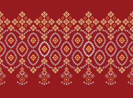 traditionnel ethnique motifs ikat géométrique en tissu modèle traverser point.ikat broderie ethnique Oriental pixel rouge Contexte. résumé,illustration. texture, Noël, décoration, papier peint. vecteur