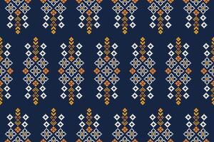 traditionnel ethnique motifs ikat géométrique en tissu modèle traverser point.ikat broderie ethnique Oriental pixel marine bleu Contexte. résumé,illustration. texture, décoration, papier peint. vecteur