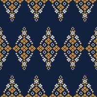 traditionnel ethnique motifs ikat géométrique en tissu modèle traverser point.ikat broderie ethnique Oriental pixel marine bleu Contexte. résumé,illustration. texture, décoration, papier peint. vecteur