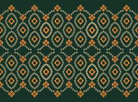 traditionnel ethnique motifs ikat géométrique en tissu modèle traverser point.ikat broderie ethnique Oriental pixel vert Contexte. résumé,illustration. texture, décoration, papier peint. vecteur
