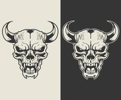 deux différent dessins pour une crâne avec cornes vecteur