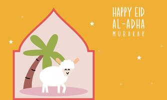 saint eid Al adha mubarak mignonne bannière dessin animé griffonnage vecteur