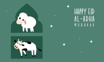 saint eid Al adha mubarak mignonne bannière dessin animé griffonnage vecteur