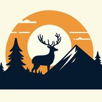 cerf arbre et une Montagne contre une le coucher du soleil vecteur