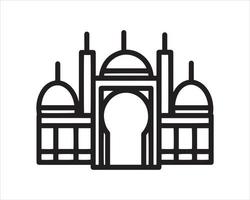 jama masjid de delhi icône de l'art en ligne. utiliser pour des événements islamiques comme le ramadan kareem et l'eid mubarak ou pour les éléments de pictogramme. vecteur d'art de ligne de mosquée pour le signe, le symbole, l'icône ou le logo islamique