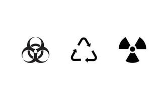 ensemble de collection d'icônes d'édition de logo de danger biologique, de recyclage et de danger dans un style simple en noir et blanc. éléments de formes isolés sur fond blanc dans le vecteur de conception de logo.