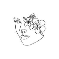 femelle visage et fleurs féminin ligne art. mort décoratif femelle floral linéaire contour illustration. vecteur