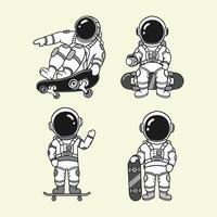 mignonne astronaute dessin animé avec planche à roulette illustration vecteur