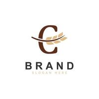 initiale c lettre avec blé grain pour boulangerie, pain, logo conception icône illustration vecteur