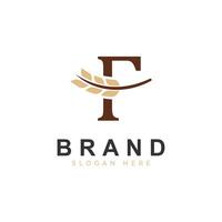 initiale F lettre avec blé grain pour boulangerie, pain, logo conception icône illustration vecteur
