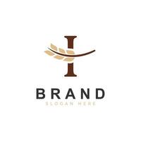 initiale je lettre avec blé grain pour boulangerie, pain, logo conception icône illustration vecteur