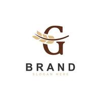 initiale g lettre avec blé grain pour boulangerie, pain, logo conception icône illustration vecteur