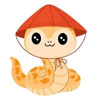 mignonne dessin animé serpent. chinois 2025 Nouveau année symbole, content animal personnage mascotte dans Père Noël chapeau. content marrant serpent avec taches sur peau. coloré plat illustration isolé sur blanc Contexte vecteur