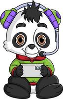mignonne Panda en jouant Jeu avec casque de musique dessin animé vecteur