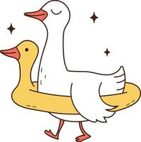 mignonne OIE portant caoutchouc canard bague dessin animé personnage main tiré clipart vecteur