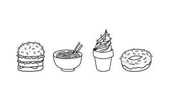 ensemble d'illustrations dessinées à la main de nourriture sur fond blanc vecteur
