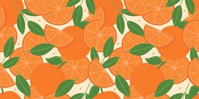 brillant modèle avec Frais des oranges, feuilles et des graines pour tissu, dessin Étiquettes, fond d'écran, fruit Contexte. tranches de des oranges Contexte. tropical sans couture modèle vecteur