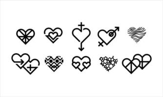 une variété d'icônes d'amour. ensemble de divers styles d'illustration de coeur ou d'amour pour la décoration d'éléments créatifs, le symbole, l'icône et le logo. vecteur