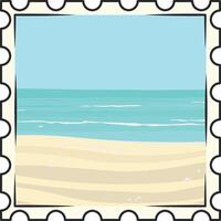 affranchissement timbre avec une dessin de une mer plage ou paysage marin vecteur