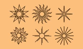 ensemble de collection d'icônes de soleil. logo du soleil dans le symbole de style boho. illustration d'élément vectoriel pour la décoration dans un style minimaliste moderne. conception de la nature bohème.