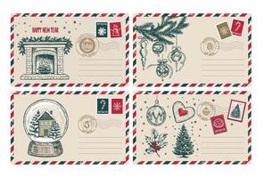 courrier de noël, carte postale, illustration dessinée à la main. vecteur