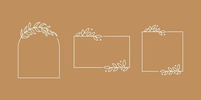 ensemble d'illustrations d'art de ligne de cadre rectangle carré floral pour l'espace de copie et les citations. ornement de conception de branches de bordure de couronne de laurier. collection d'éléments vectoriels dessinés à la main. vecteur