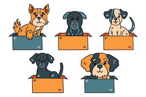 une ensemble de six chiens sont séance dans des boites avec une Vide signe dans le milieu vecteur