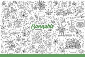 cannabis dans feuilles ou bourgeons pour fumeur pour relaxation ou médical fins. main tiré griffonnage vecteur