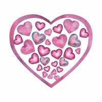 Cadre fabriqué de Facile aquarelle lilas cœurs pour content valentines journée carte ou T-shirt conception. romance, relation et l'amour. cœur illustration. main tiré style vecteur