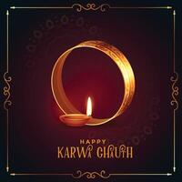 réaliste content Karwa chauth Festival carte avec diya conception vecteur