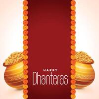 dhanteras Festival carte avec d'or pot Kalash vecteur