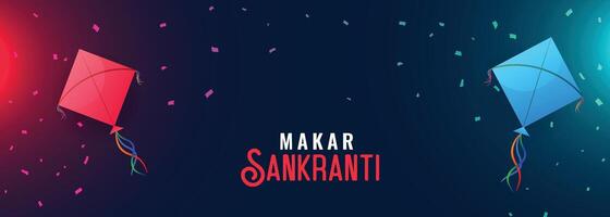 content makar sankranti bannière avec en volant cerfs-volants vecteur