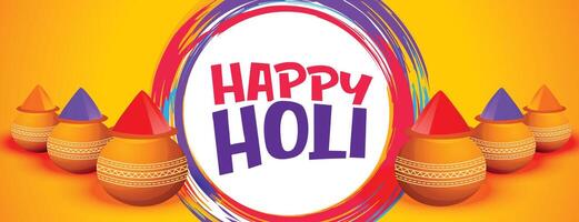 Holi Festival conception bannière avec couleurs des pots vecteur
