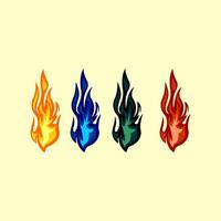 quatre différent coloré flammes sur une blanc Contexte vecteur