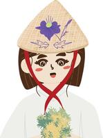 vietnamien tradition aux femmes avec bambou chapeau vecteur