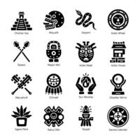 branché collection de aztèque solide Icônes vecteur