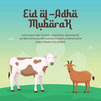 eid Al adha conception modèle bien pour fête usage. vache et chèvre illustration. plat conception. eps dix. vecteur