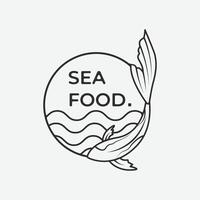 Fruit de mer logo ligne art avec mer et poisson images icône. vecteur