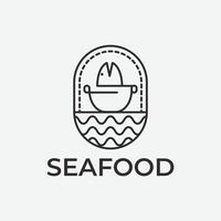 Fruit de mer logo icône avec mer et tête poisson icône plat conception illustration. vecteur