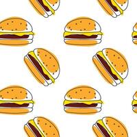 Burger sans couture modèle sur nourriture thème, sur blanc Contexte vecteur