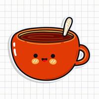 mignonne marrant tasse de café autocollant. main tiré dessin animé kawaii personnage illustration icône. isolé sur Contexte. tasse de café carte personnage concept vecteur