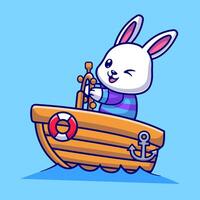 mignonne lapin équitation bateau dessin animé vecteur
