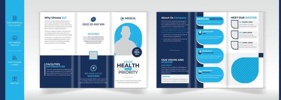 moderne bleu médical à trois volets brochure conception vecteur
