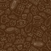 cacao et Chocolat griffonnages sans couture modèle sur marron Contexte. bien pour fonds d'écran, textile impressions, scrapbooking, emballage papier, etc. eps dix vecteur