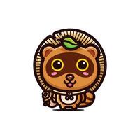 mignonne tanuki dessin animé avec Saké bouteille vecteur