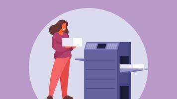 femme copie les documents en utilisant photocopie vecteur