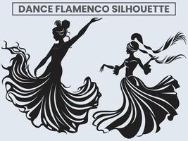 Danse flamenco silhouette. Princesse dansant flamenco. vecteur